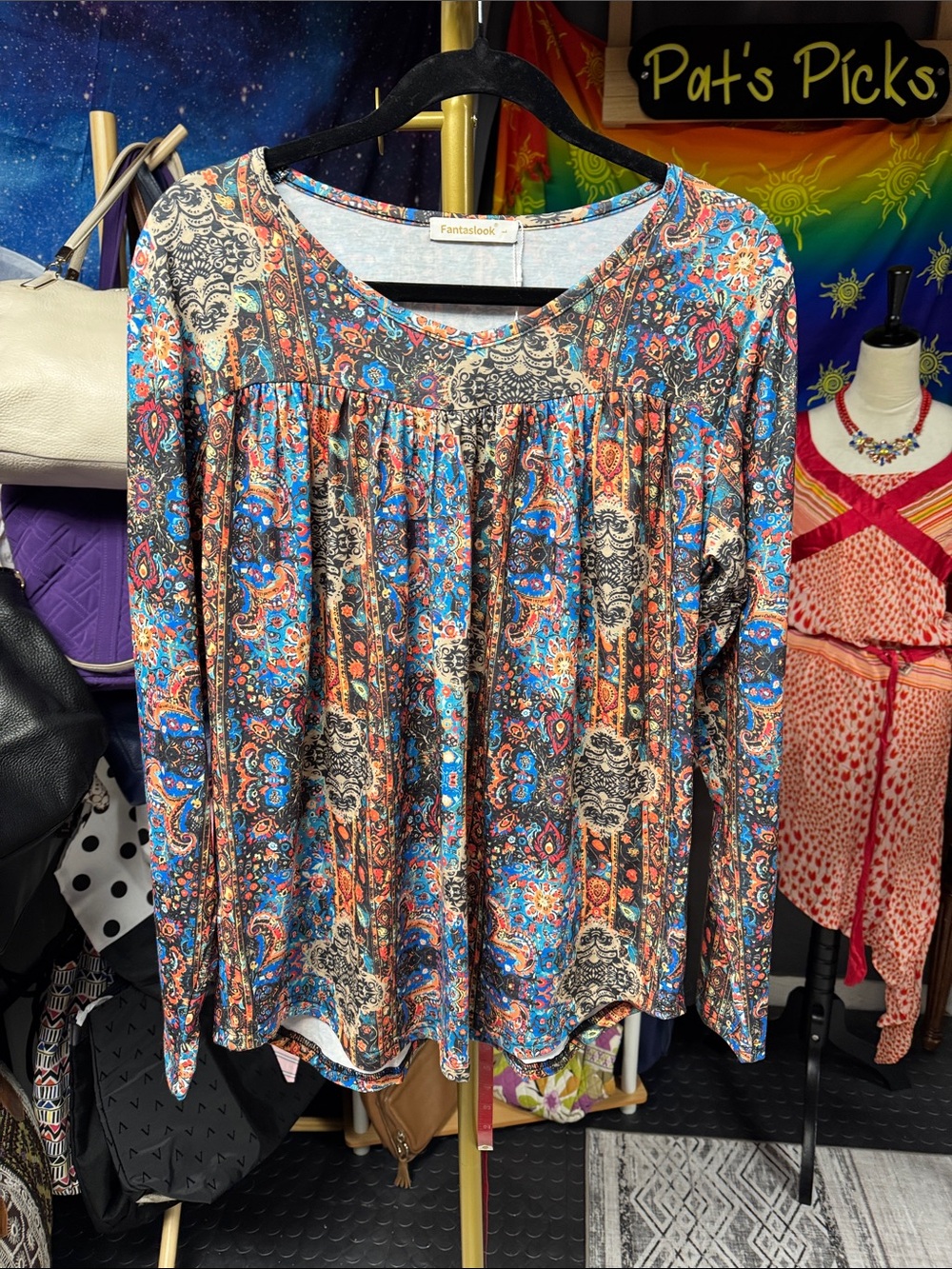Fantaslook Blue Paisley-Print Long Sleeve Top